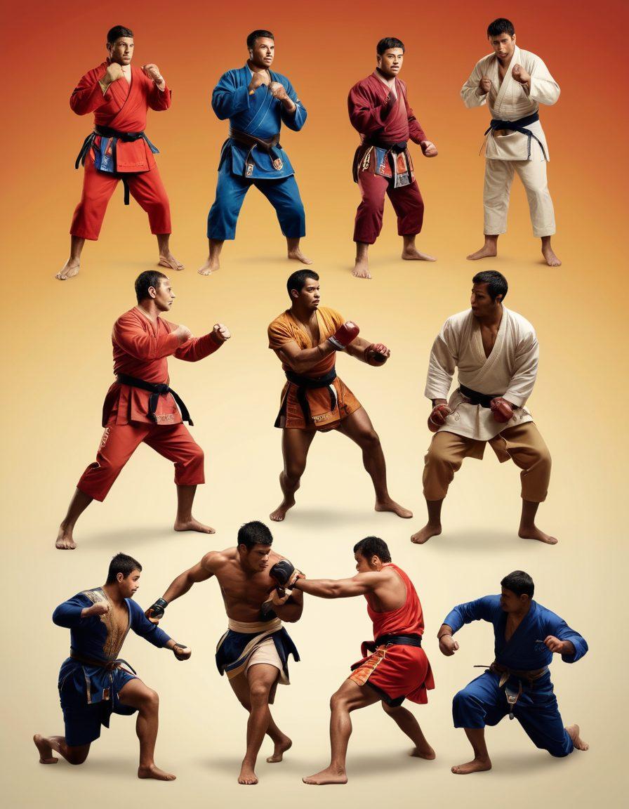 A dynamic collage showcasing the evolution of grappling techniques, featuring ancient wrestlers in traditional outfits, transitioning to modern competitors in high-tech gear, set against a gradient background depicting historical timelines. Include elements like scrolls and trophies to symbolize history and competition. The image should convey energy and strength, highlighting the sport's rich heritage and modern flair. super-realistic. vibrant colors. action-packed.